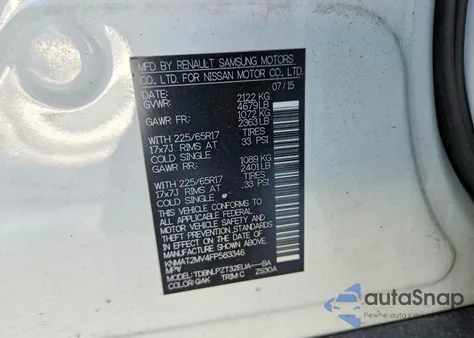 2015 Nissan Rogue S из США, поврежденный, VIN KNMAT2MV4FP583346